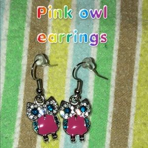 Pink owls earrings